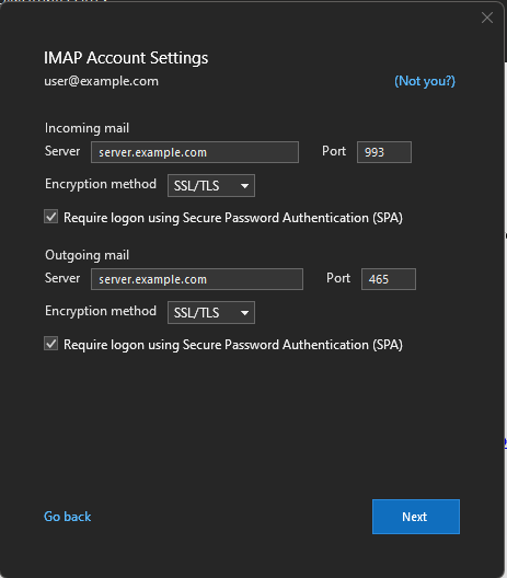 IMAP email settings